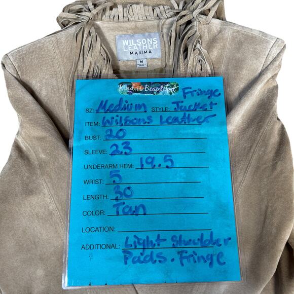 Wilsons Leather Fringe Suede Jacket Women SZ M Tan Western Boho Festival Vintage - Picture 13 of 13